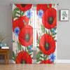 Red Poppies Sheer Curtains For Living Room Bedroom Kitchen Tulle Curtain Home Decorative Sheer Panels