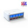 Multiple USB Charger 65W 5-Port USB Charging Stations with LCD Display PD 20W + QC3.0 Fast Charger
