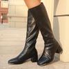 Women Chunky High Boots Leather Mid Heels Knee High Shoes Woman 2025 Trend Winter Elegant New Snow Pumps Motorcycle Boots Mujer
