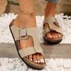 2024 New Fashion Versatile Solid Color Buckle Women's Slippers Open Toe Beach Comfortable Flat Heel Shallow Mouth Women's Shoes