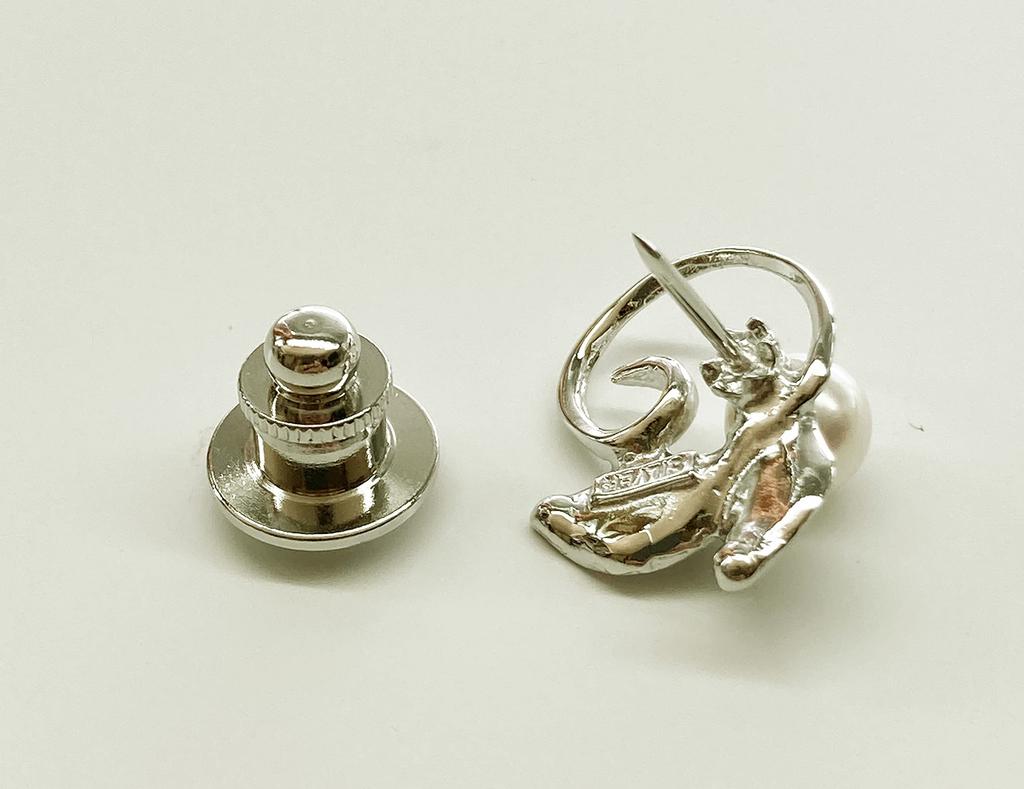 Akoya Pearl Pin Brooch Leaf Design SILVER Tuck Brooch Pearl Brooch [enyapearl]