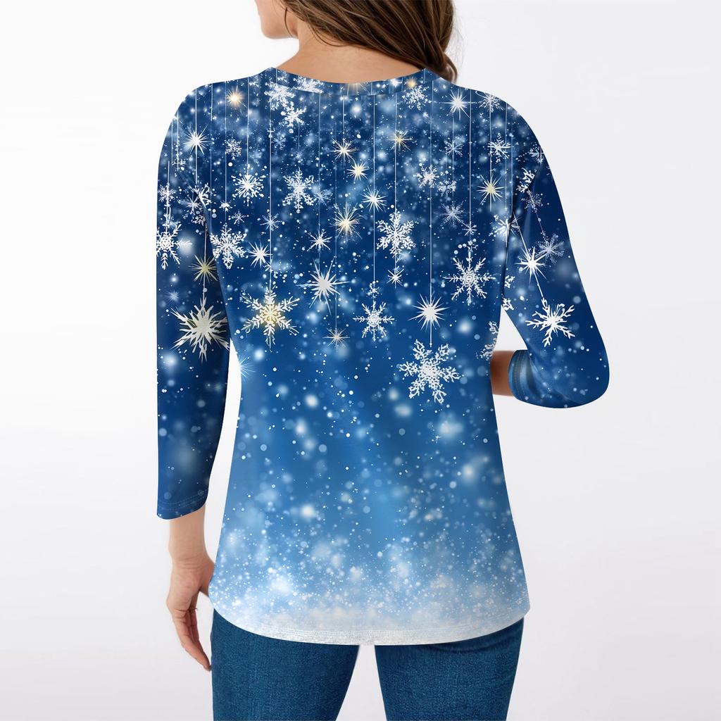 Women's T Shirt CHristmas Print 3/4 Sleeve Daily Weekend Fashion Basic V- Neck Regular Top