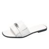 35-45 Large Size Korean Version of Small Silver Buckle One-word Drag 2025 Summer French Flat-bottomed Cool Slippers Half Slippers Outer Wear