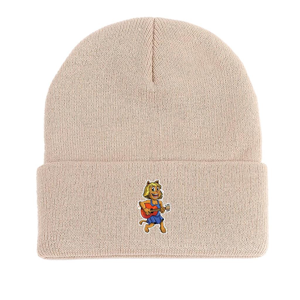 Guitar Dog Warm Knitted Cap Beanie, Animal Woman Cap Winter Soft Unisex Headwear Knitted Hat Beanie