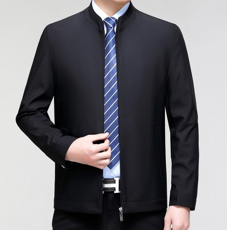 Spring and Autumn New Business Casual Men's Stand Collar Jacket Middle-aged Loose Dad's Large Size Jacket Thin Top