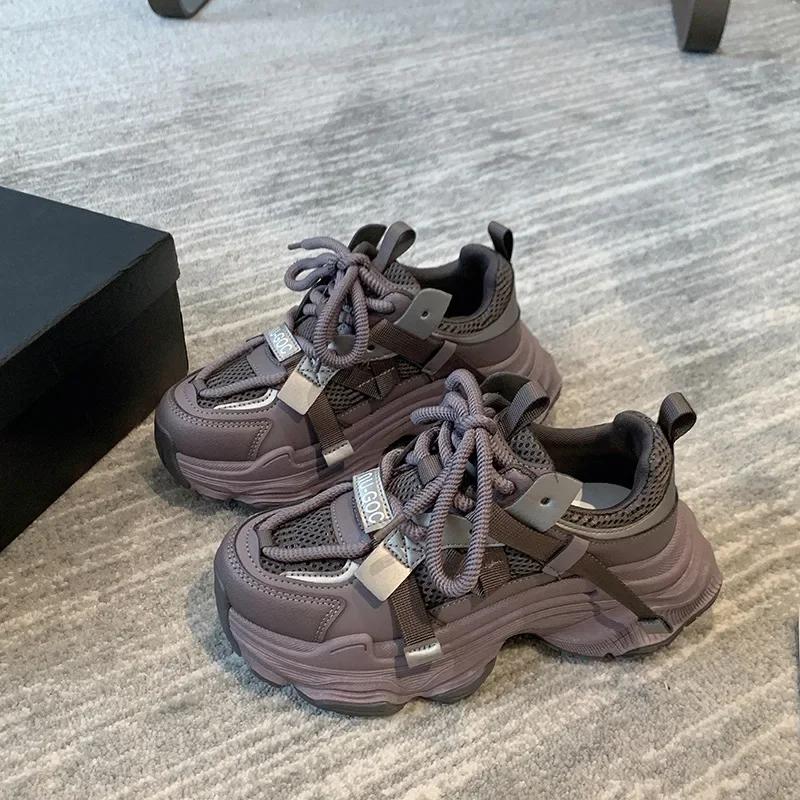 Women's Chunky Sneakers Breathable Mesh Platform Sports Shoes Woman Fashion Lace Up Thick Sole Casual Shoes Mujer 2025
