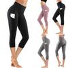 Plus Size High-Waist Yoga Leggings with Side Pocket, Solid Color, Seven-Point Length for Running and Sports.