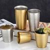Hammered Texture Double-Wall Beer Cups Stainless Steel Milk Mugs Cold Water Drinks Cup  Drinkware