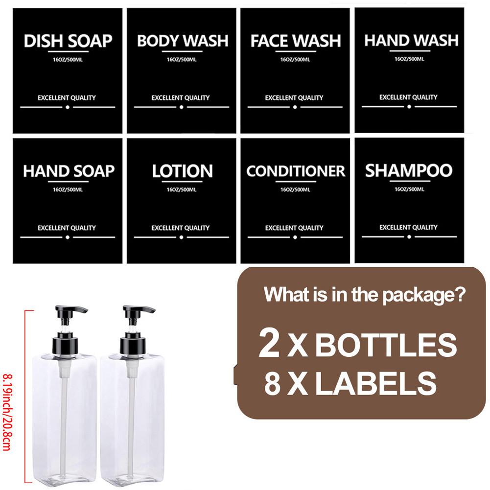 2pcs/set 500ml Square Empty Lotion Bottles with Labels Refillable Bottle Dispenser Containers Soap and Dish Soap Dispenser