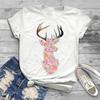 Loose Minimalist 3D Printed T-shirt with Colorful Deer Flower Pattern Women's Round Neck Short Sleeved Shirt
