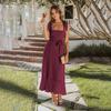 Women Summer Casual Sleeveless Spaghetti Strap A-Line Dress High Waist Long Split Solid Color Dresses