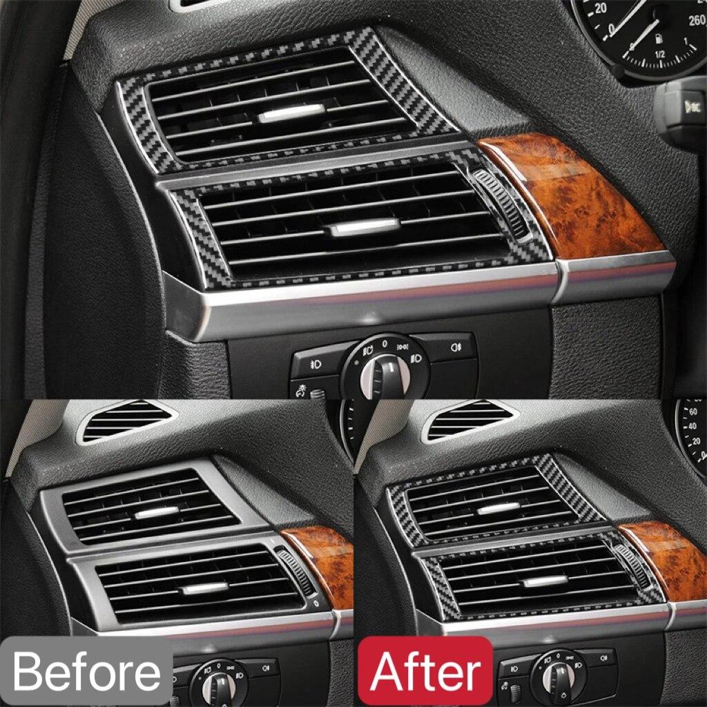 For BMW X5 X6 E70 E71 Center Side Air Condition Air Outlet Cover Protective Trim Carbon Fiber 2008 2009 2010 2011 2012 2013