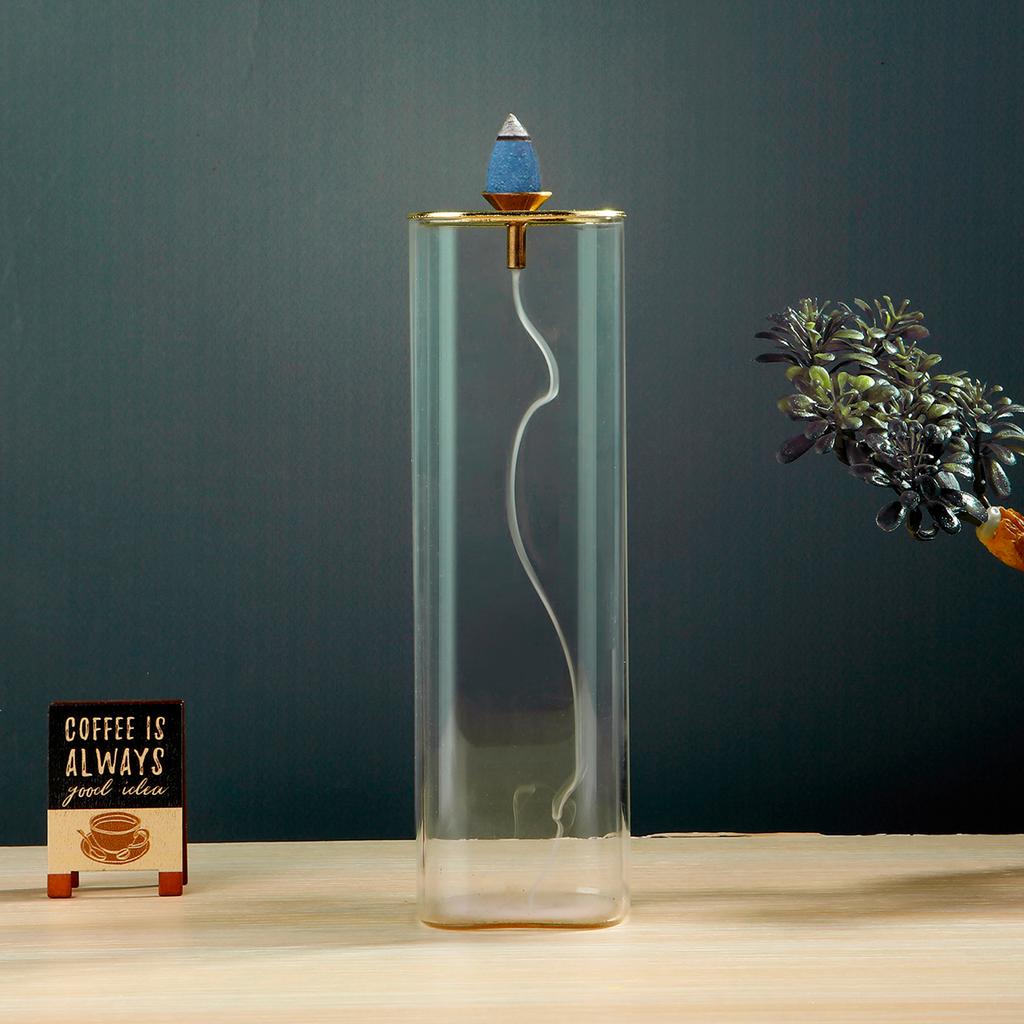 2 In 1 Glass Incense Burner Backflow Incense Holder with Removable Glass Ash Catcher for Incense Stick Cone Incense