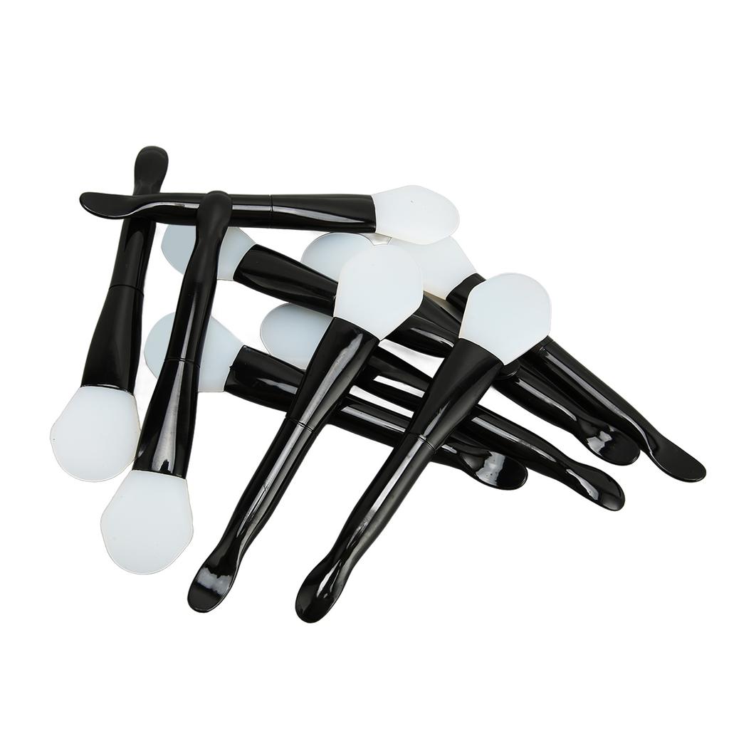 10pcs Facial Mask Brush Dual Sided with Spoon Soft Silicone Black Handle Mask Applicator Brush for