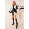 Women's Black Beige Patterned Thick Cardigan Jacket Bv00013