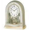 Clock BY241G Radio-Controlled Analog Table Clock with Rotating Ornament, Pale Gold and Pearl