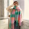 Versatile Four Color Cashmere Scarf Long Tassel Rainbow Winter Plaid Shawl Gradient Tie Dye Scarf