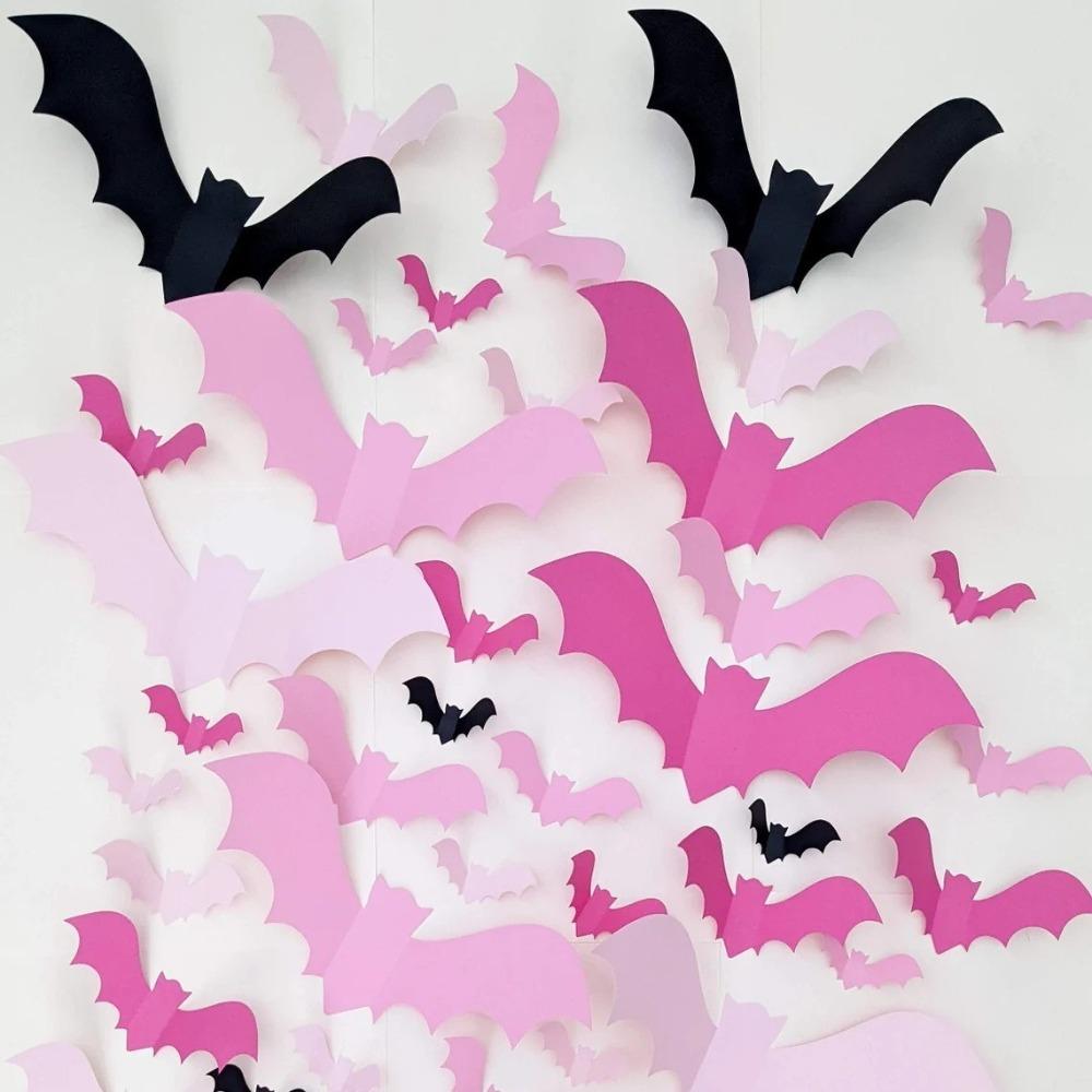 32PCS 3D Pink Bats Halloween Decoration PVC Wall Decal Halloween Party Decorations