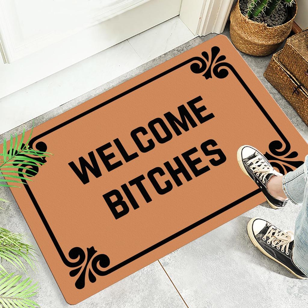 Welcome Bitches - Funny Doormats Personalized Machine-Washable Indoor/Outdoor Outside Entrance Door Mat Welcome Floor Fall Mat Entrance Rubber Indoor