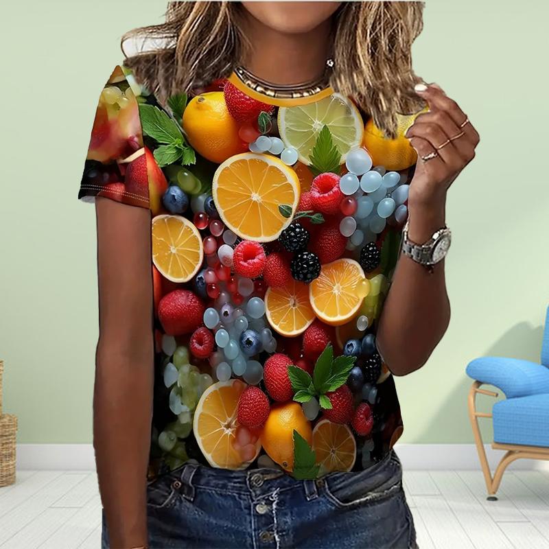 Fashion Women Fruit Platter Print T Shirt Funny Casual O-neck Short Sleeves T-shirt Summer Female Tee Shirt