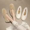 New White Fluffy Shoes Women's 2025 Autumn and Winter Wear Velvet Lamb Wool Women's Shoes Flat Plush Shoes Doudou Shoes