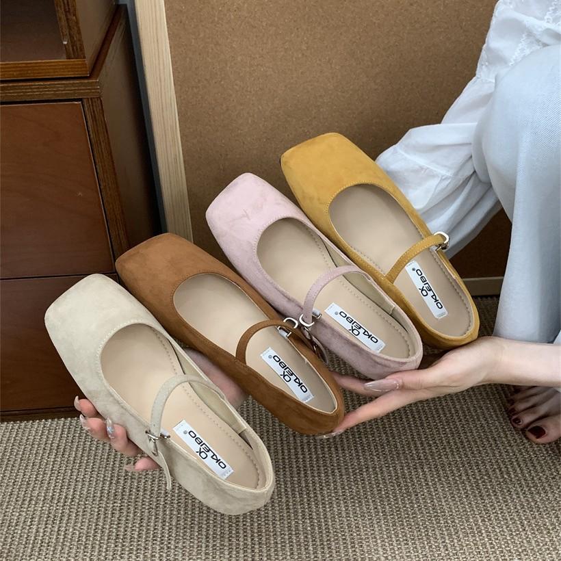 Women's Shoes Real Shot Retro Mori Mary Jane Shoes Women's Shoes Suede Shallow Mouth Word with Flat Bottom Versatile Single Shoes