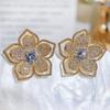 CMM Korean Fashion Flower Hollow Big Stud Earrings Retro Camellia Women's Engagement Luxury Zircon Jewelry