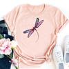 (Asian Size)Clothing Casual Short Sleeve Tee Top Dragonfly Lovely Style Cute Fashion T Shirt Women Print Lady Female Graphic T-shirt