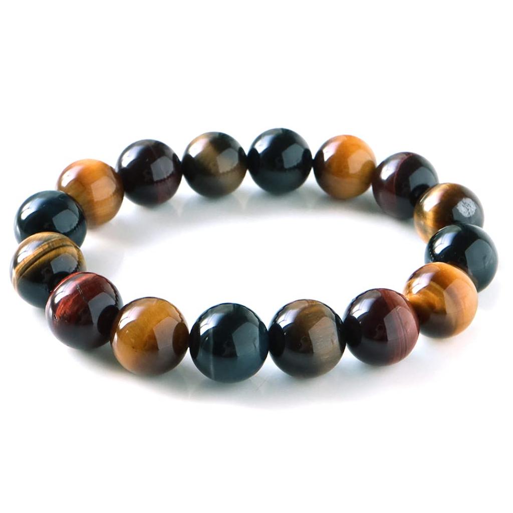 Natural Stone Power Stone Bracelet Tiger Eye for Men and Inner Circumference Women, 12mm, Approx. 16.5cm