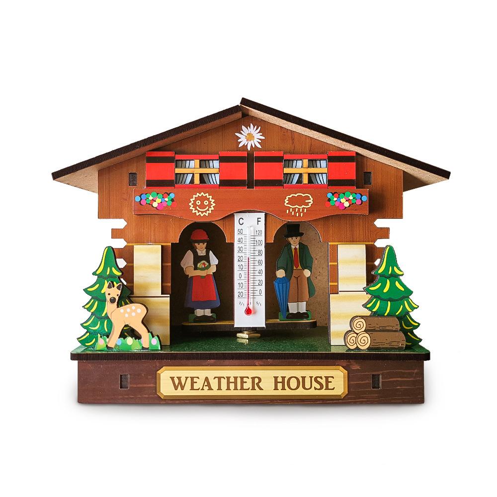 Creative Wooden House Barometer Thermometer,Wall Mounted Weather Hygrometer Home