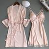 Sexy Women Rayon Kimono Bathrobe WHITE Bride Bridesmaid Wedding Robe Set Lace Trim Sleepwear Casual Home Clothes Nightwear