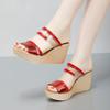 8cm Small Size 32-43 Comfortable Thick Bottom Platform Shoes Wedges Slides 2025 Summer Womens High Heels Slippers for Mom Office