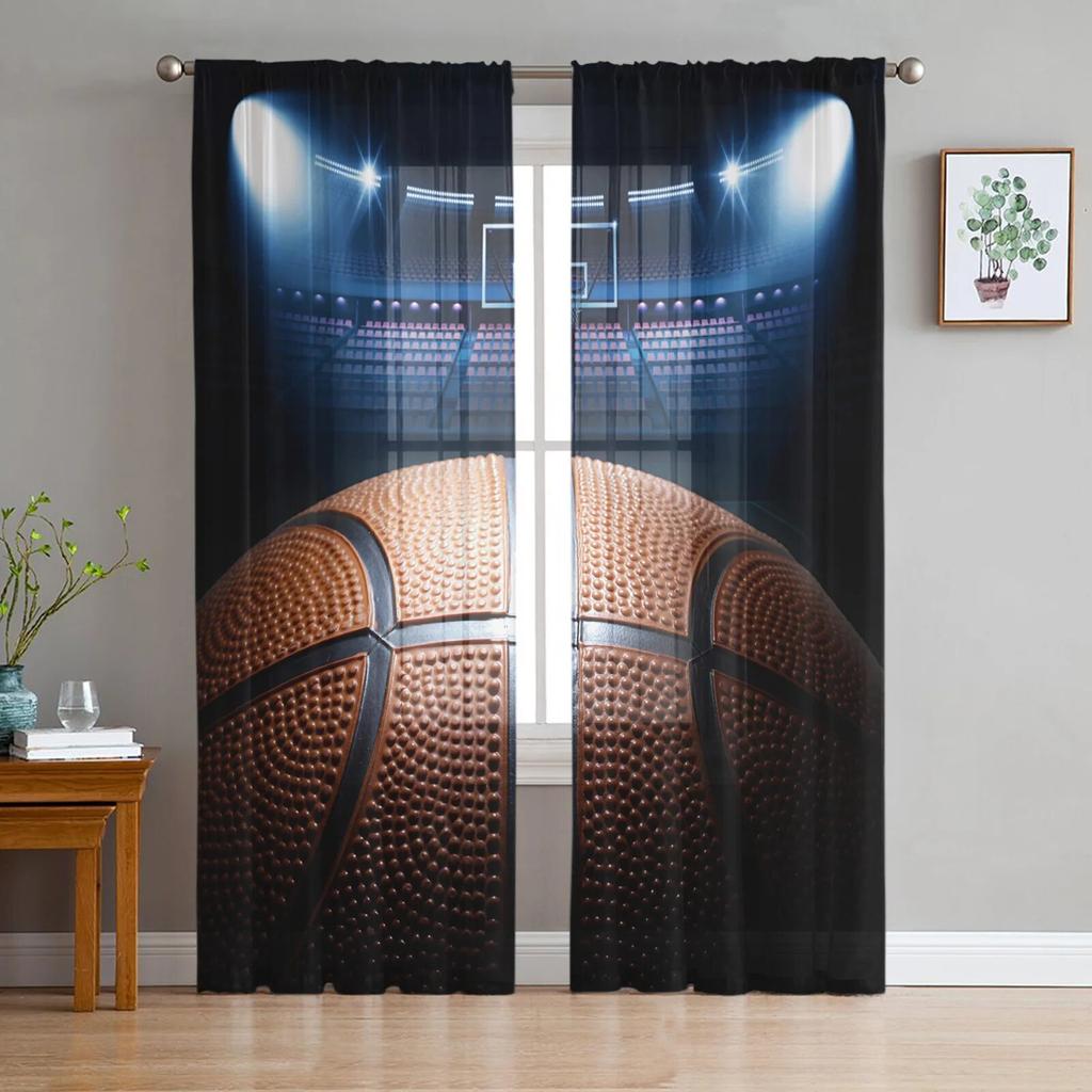 Comic Cartoon Basketball Sheer Curtain for Bedroom Tulle Voile Curtain for Kitchen Living Room Decor Window Treatment