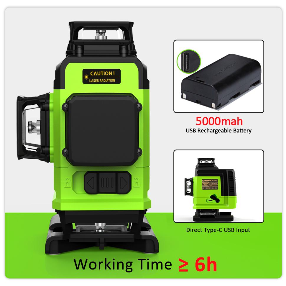 CLUBIONA IE16 Powerful Laser Green Lines Auto Vertical & Horizontal Floor and Ceiling Remote Control Laser Level With Li-ion Battery