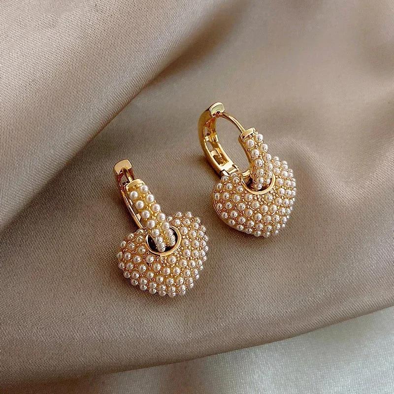 2024 Popular Celebrity Style Creative Earrings Sweet Pearl Peach Heart Love Korean Earrings Woman Fashion Luxury Jewelry