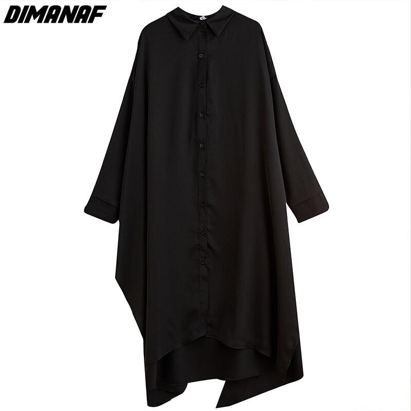 Dimanaf Autumn Dress Women Clothing Shirt Dress Oversize Cotton Elegant Lady Casual Loose Long Sleeve Vintage Cardigan Black