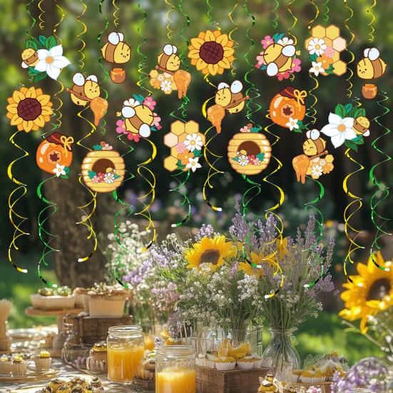 48 Pcs Bumble Bee Hanging Swirl Decoration Bee Themed Party Foil Ceiling Streamers for Baby Shower Birthday Party Decoration