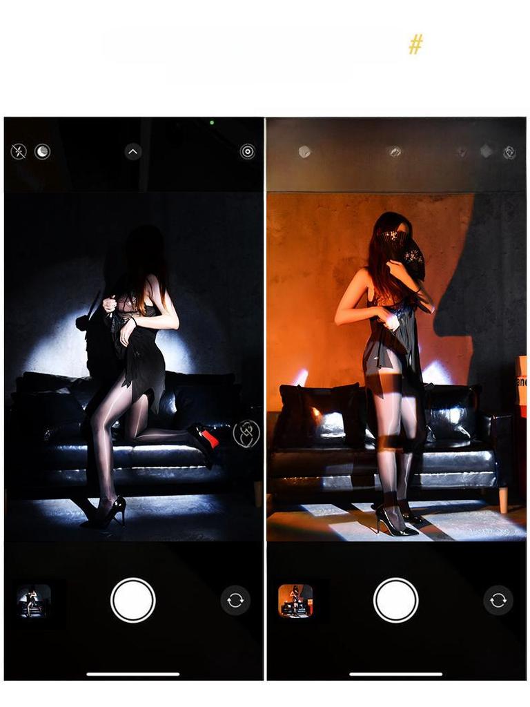 Qinghe Women's Ultra-Thin Black Open Crotch Pantyhose - Large Size, Sexy Sheer Look