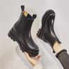 Classics Chelsea Boots Women Black Ankle Boots Autumn Winter Shoes 2024 Leather Platform Short Boots Slip On Elastic Band