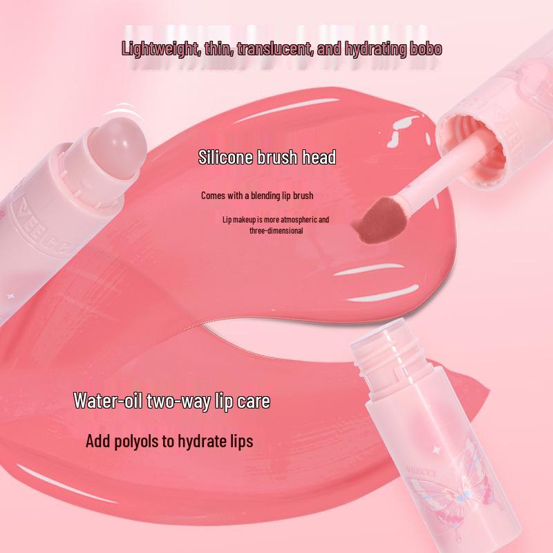 VEECCI Clear Bobo Lip Glaze: Long-lasting, Non-Transfer Double-Ended Lip Gloss.