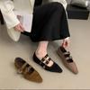 Fashion Studded Single Shoes Autumn New Pointed Toe Suede Metal Belt Buckle Soft Sole Wear-Resistant Flats