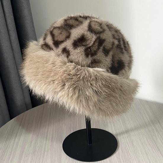 Winter Hat Leopard Print Thickened Warm Plush Hat Cold-proof Windproof Headwear Cold Weather Accessory