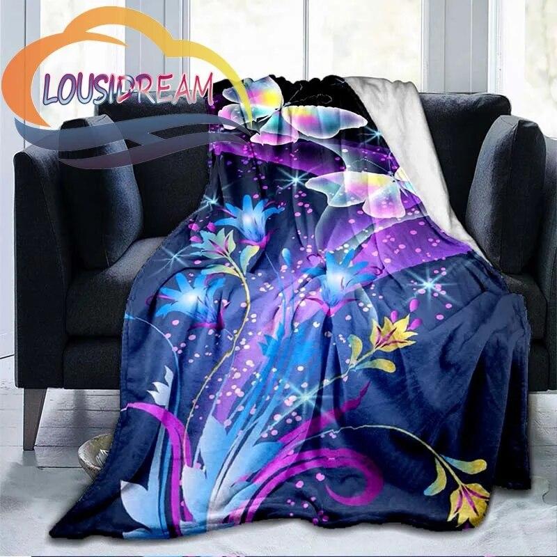 Colour Butterfly  Four Seasons Flower Flannel Blanket Warmth Soft Plush Sofa Bed Throwing   Fluffy