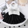 Girls' Sweet Set Summer Children's Fashion and Cute Bow-decorated Sleeveless Top + Puffy Skirt Set