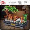 Lezi 00899 Architecture Pot Plant Pine Tree Bamboo Garden Bridge River Yard Mini Blocks Bricks Building Toy for Children No Box