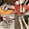 Silver Pearl Mary Jane Small Leather Shoes Women's Summer New Versatile Retro Light Mouth Flat Bottom with Skirt