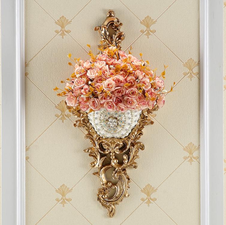 Роскошные настенные вазы из смолы с бриллиантами, искусственные горшки для цветов, поделки, украшения для дома, гостиной, ТВ-фона, настенная роспись