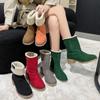 Fashion Autumn and Winter Fashion New Casual Comfortable Plus Velvet Warm Square Heel Round Toe Solid Color Women's Ankle Boots