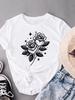 (Asian Size) Clothing Lovely Flower Style Trend Print Female Casual Short Sleeve Fashion T Women's Top Graphic Tee T-shirts