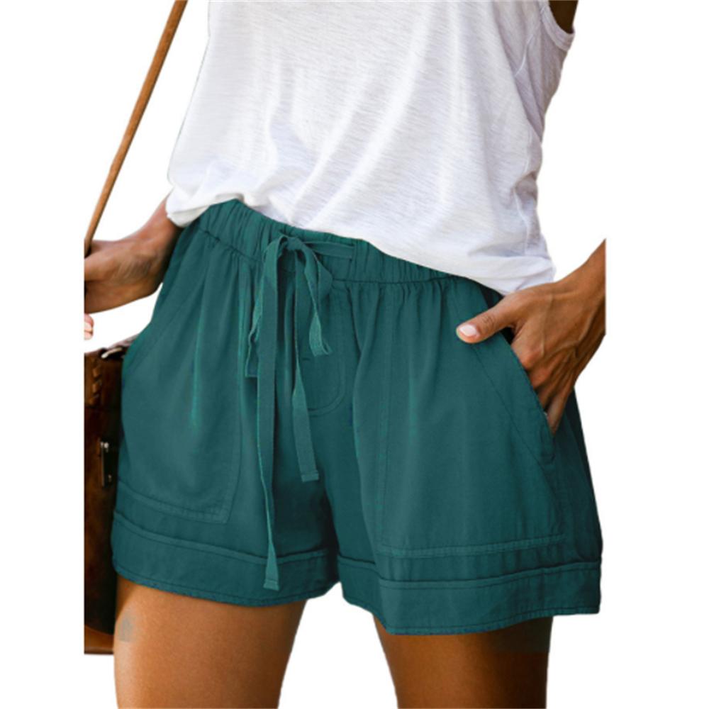 Plus Size Womens Drawstring Casual Elastic Waist Pocketed Loose Shorts Pants